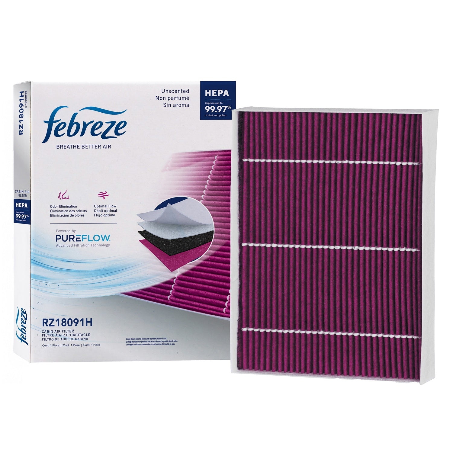 Febreze Odor Control HEPA Cabin Air Filter by PUREFLOW RZ18091H | Fits 2020 Kia Forte