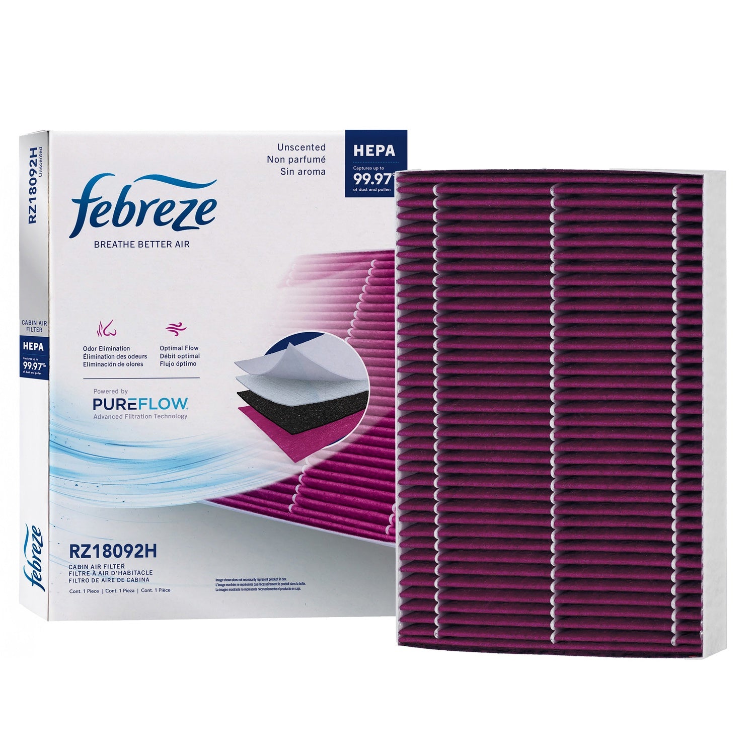 Febreze Odor Control HEPA Cabin Air Filter by PUREFLOW RZ18092H | Fits 2011 Dodge Charger