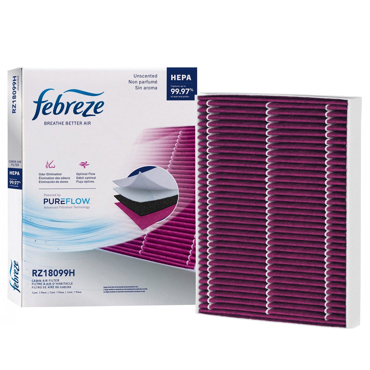 Febreze Odor Control HEPA Cabin Air Filter by PUREFLOW RZ18099H | Fits 2015 Ford Mustang